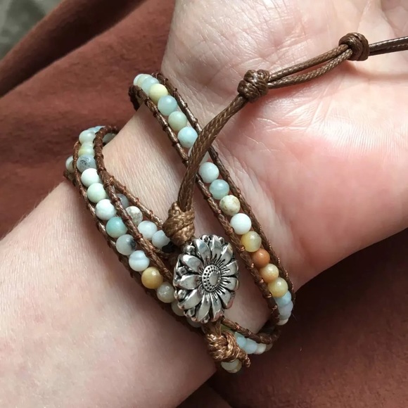 RESTOCKING🎉Blue quartz boho leather bracelet - Picture 2 of 3